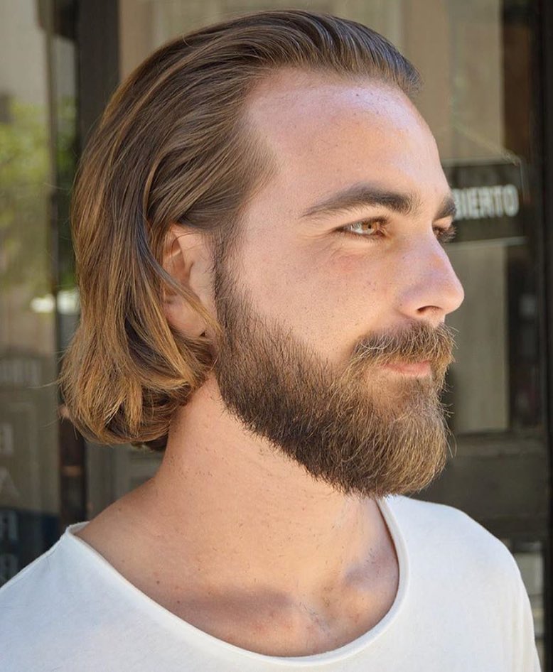 virogas.barber straight sweep back with beard style long hairstyles for men 2018