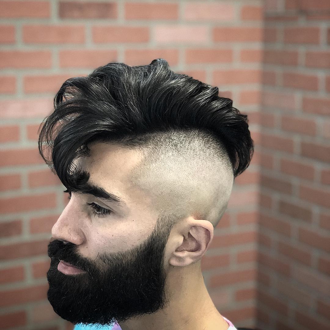 bonezdagoat Mens Medium Length Hairstyles side part pomp with beard