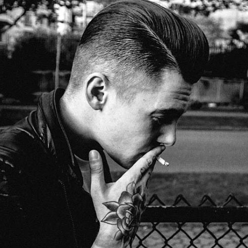 Rockabilly hairstyles for men pompadour high fade side part