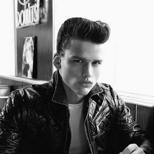 Rockabilly hairstyles for men side part low fade haircut