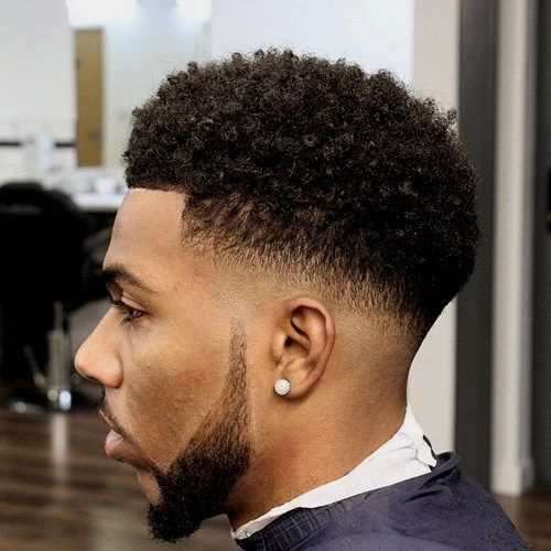 black men fades taper with curly and beard