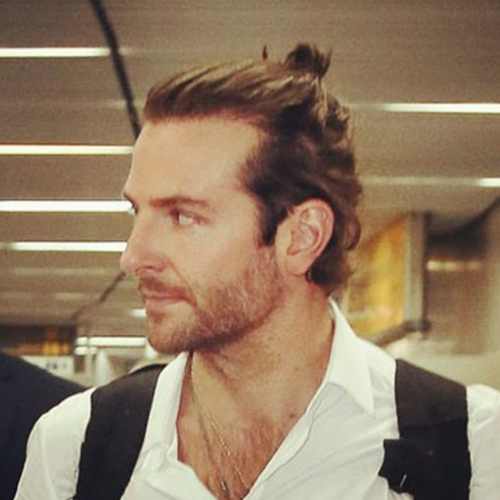 bradley cooper haircut long hair with man bun