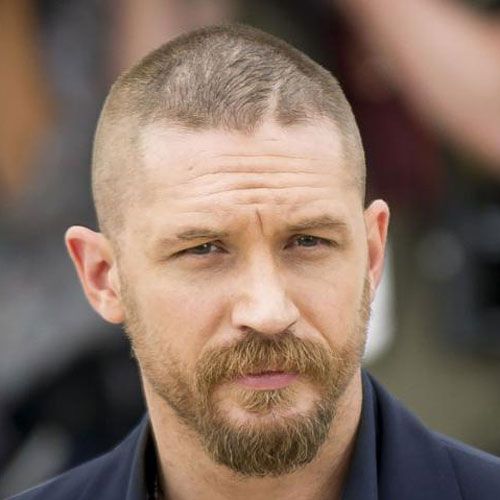 tom hardly buzz cut side part haircut celebrity hairstyles for men