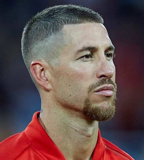 sergio ramos crew cut with side part fade haircut