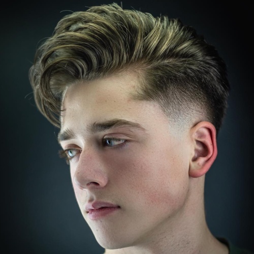 Comb Over Low Fade teen boy haircut highlighted
