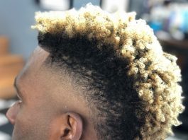 curly twists blonde hairstyle Mohawk Fade Haircut Side Part haircut
