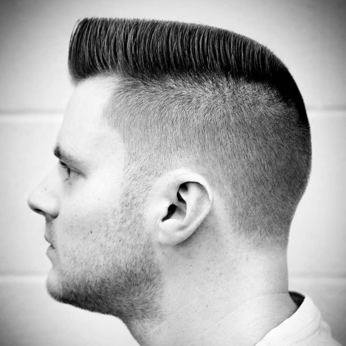 high top flat with military haircut low fade side part haircut