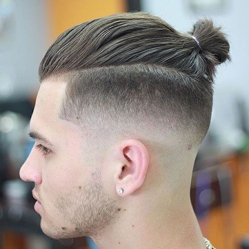 long hair man bun fade side slicked back undercut