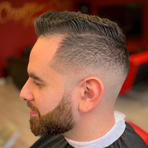 low fade haircut with beard line up