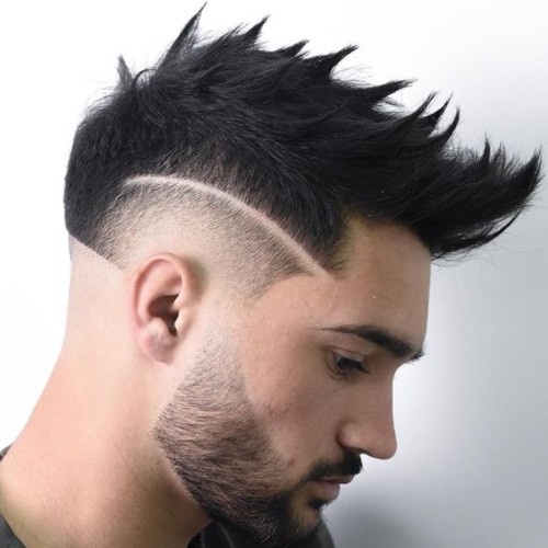 modern spiky side part shaved cut burst fade hairstyle