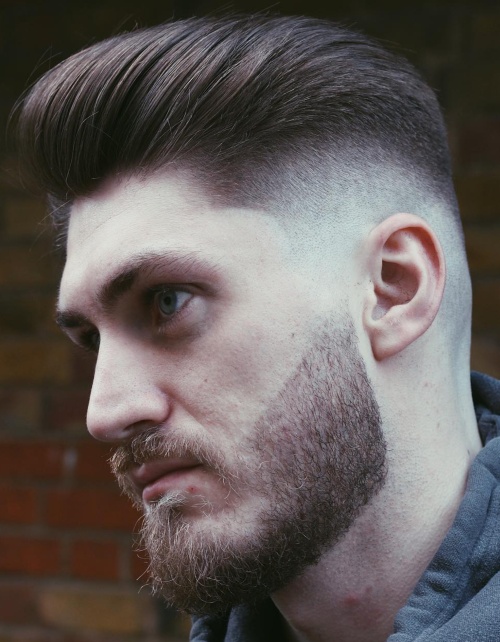shadow low fade haircut comb over pompadour
