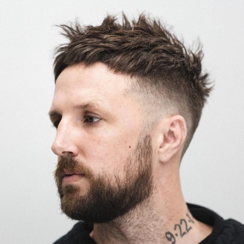 spiky short hairstyle with beard and burst fade haircut
