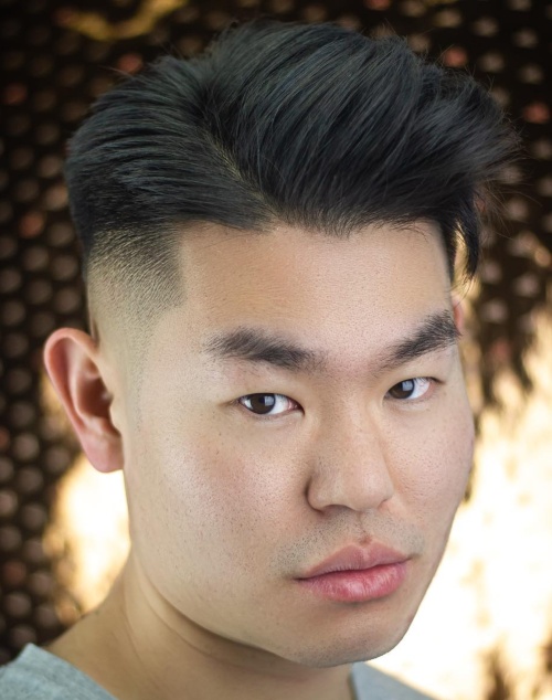 textured layers side part low fade haircut asian