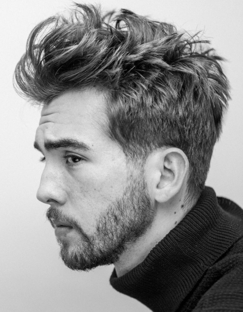 mens messy hairstyle with beard style